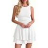 imagePRETTYGARDEN Womens 2026 Summer Mini Dress Sleeveless Ruched A Line Ruffle Flowy Short Cute Dresses Party Date Night OutfitsWhite