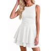 imagePRETTYGARDEN Womens 2026 Summer Mini Dress Sleeveless Ruched A Line Ruffle Flowy Short Cute Dresses Party Date Night OutfitsWhite