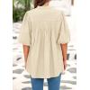 imagePRETTYGARDEN Womens 2026 Summer Short Lantern Sleeve Tops Loose Fit Button Down Shirt Pleated V Neck Blouses Trendy ClothesApricot