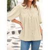imagePRETTYGARDEN Womens 2026 Summer Short Lantern Sleeve Tops Loose Fit Button Down Shirt Pleated V Neck Blouses Trendy ClothesApricot