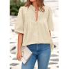 imagePRETTYGARDEN Womens 2026 Summer Short Lantern Sleeve Tops Loose Fit Button Down Shirt Pleated V Neck Blouses Trendy ClothesApricot