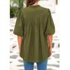 imagePRETTYGARDEN Womens 2026 Summer Short Lantern Sleeve Tops Loose Fit Button Down Shirt Pleated V Neck Blouses Trendy ClothesArmy Green