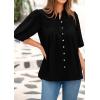 imagePRETTYGARDEN Womens 2026 Summer Short Lantern Sleeve Tops Loose Fit Button Down Shirt Pleated V Neck Blouses Trendy ClothesBlack
