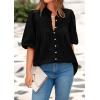 imagePRETTYGARDEN Womens 2026 Summer Short Lantern Sleeve Tops Loose Fit Button Down Shirt Pleated V Neck Blouses Trendy ClothesBlack