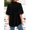 imagePRETTYGARDEN Womens 2026 Summer Short Lantern Sleeve Tops Loose Fit Button Down Shirt Pleated V Neck Blouses Trendy ClothesBlack