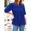 imagePRETTYGARDEN Womens 2026 Summer Short Lantern Sleeve Tops Loose Fit Button Down Shirt Pleated V Neck Blouses Trendy ClothesBlue