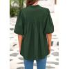 imagePRETTYGARDEN Womens 2026 Summer Short Lantern Sleeve Tops Loose Fit Button Down Shirt Pleated V Neck Blouses Trendy ClothesDark Green