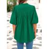 imagePRETTYGARDEN Womens 2026 Summer Short Lantern Sleeve Tops Loose Fit Button Down Shirt Pleated V Neck Blouses Trendy ClothesGreen