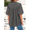 imagePRETTYGARDEN Womens 2026 Summer Short Lantern Sleeve Tops Loose Fit Button Down Shirt Pleated V Neck Blouses Trendy ClothesGrey