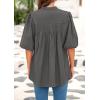 imagePRETTYGARDEN Womens 2026 Summer Short Lantern Sleeve Tops Loose Fit Button Down Shirt Pleated V Neck Blouses Trendy ClothesGrey