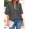 imagePRETTYGARDEN Womens 2026 Summer Short Lantern Sleeve Tops Loose Fit Button Down Shirt Pleated V Neck Blouses Trendy ClothesGrey