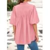 imagePRETTYGARDEN Womens 2026 Summer Short Lantern Sleeve Tops Loose Fit Button Down Shirt Pleated V Neck Blouses Trendy ClothesPink