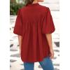 imagePRETTYGARDEN Womens 2026 Summer Short Lantern Sleeve Tops Loose Fit Button Down Shirt Pleated V Neck Blouses Trendy ClothesRed