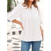 imagePRETTYGARDEN Womens 2026 Summer Short Lantern Sleeve Tops Loose Fit Button Down Shirt Pleated V Neck Blouses Trendy ClothesWhite