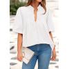imagePRETTYGARDEN Womens 2026 Summer Short Lantern Sleeve Tops Loose Fit Button Down Shirt Pleated V Neck Blouses Trendy ClothesWhite