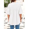 imagePRETTYGARDEN Womens 2026 Summer Short Lantern Sleeve Tops Loose Fit Button Down Shirt Pleated V Neck Blouses Trendy ClothesWhite