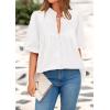 imagePRETTYGARDEN Womens 2026 Summer Short Lantern Sleeve Tops Loose Fit Button Down Shirt Pleated V Neck Blouses Trendy ClothesWhite