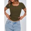 imagePRETTYGARDEN Womens 2026 Summer Short Sleeve Tops Ribbed Henley Button Slim Fit Basic Casual T Shirts Blouse Fashion ClothingArmy Green