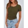 imagePRETTYGARDEN Womens 2026 Summer Short Sleeve Tops Ribbed Henley Button Slim Fit Basic Casual T Shirts Blouse Fashion ClothingArmy Green