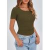 imagePRETTYGARDEN Womens 2026 Summer Short Sleeve Tops Ribbed Henley Button Slim Fit Basic Casual T Shirts Blouse Fashion ClothingArmy Green