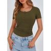 imagePRETTYGARDEN Womens 2026 Summer Short Sleeve Tops Ribbed Henley Button Slim Fit Basic Casual T Shirts Blouse Fashion ClothingArmy Green