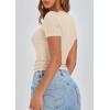 imagePRETTYGARDEN Womens 2026 Summer Short Sleeve Tops Ribbed Henley Button Slim Fit Basic Casual T Shirts Blouse Fashion ClothingBeige