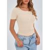 imagePRETTYGARDEN Womens 2026 Summer Short Sleeve Tops Ribbed Henley Button Slim Fit Basic Casual T Shirts Blouse Fashion ClothingBeige
