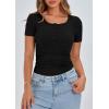 imagePRETTYGARDEN Womens 2026 Summer Short Sleeve Tops Ribbed Henley Button Slim Fit Basic Casual T Shirts Blouse Fashion ClothingBlack