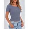 imagePRETTYGARDEN Womens 2026 Summer Short Sleeve Tops Ribbed Henley Button Slim Fit Basic Casual T Shirts Blouse Fashion ClothingBlue Grey