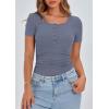 imagePRETTYGARDEN Womens 2026 Summer Short Sleeve Tops Ribbed Henley Button Slim Fit Basic Casual T Shirts Blouse Fashion ClothingBlue Grey