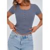 imagePRETTYGARDEN Womens 2026 Summer Short Sleeve Tops Ribbed Henley Button Slim Fit Basic Casual T Shirts Blouse Fashion ClothingBlue Grey