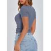 imagePRETTYGARDEN Womens 2026 Summer Short Sleeve Tops Ribbed Henley Button Slim Fit Basic Casual T Shirts Blouse Fashion ClothingBlue Grey