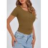 imagePRETTYGARDEN Womens 2026 Summer Short Sleeve Tops Ribbed Henley Button Slim Fit Basic Casual T Shirts Blouse Fashion ClothingBrown Camel