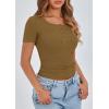 imagePRETTYGARDEN Womens 2026 Summer Short Sleeve Tops Ribbed Henley Button Slim Fit Basic Casual T Shirts Blouse Fashion ClothingBrown Camel