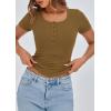 imagePRETTYGARDEN Womens 2026 Summer Short Sleeve Tops Ribbed Henley Button Slim Fit Basic Casual T Shirts Blouse Fashion ClothingBrown Camel