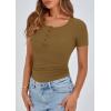 imagePRETTYGARDEN Womens 2026 Summer Short Sleeve Tops Ribbed Henley Button Slim Fit Basic Casual T Shirts Blouse Fashion ClothingBrown Camel