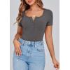 imagePRETTYGARDEN Womens 2026 Summer Short Sleeve Tops Ribbed Henley Button Slim Fit Basic Casual T Shirts Blouse Fashion ClothingCharcoal