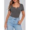 imagePRETTYGARDEN Womens 2026 Summer Short Sleeve Tops Ribbed Henley Button Slim Fit Basic Casual T Shirts Blouse Fashion ClothingCharcoal