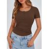 imagePRETTYGARDEN Womens 2026 Summer Short Sleeve Tops Ribbed Henley Button Slim Fit Basic Casual T Shirts Blouse Fashion ClothingCoffee