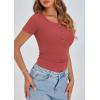 imagePRETTYGARDEN Womens 2026 Summer Short Sleeve Tops Ribbed Henley Button Slim Fit Basic Casual T Shirts Blouse Fashion ClothingCoral Red