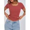 imagePRETTYGARDEN Womens 2026 Summer Short Sleeve Tops Ribbed Henley Button Slim Fit Basic Casual T Shirts Blouse Fashion ClothingCoral Red