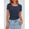 imagePRETTYGARDEN Womens 2026 Summer Short Sleeve Tops Ribbed Henley Button Slim Fit Basic Casual T Shirts Blouse Fashion ClothingDark Blue