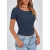 imagePRETTYGARDEN Womens 2026 Summer Short Sleeve Tops Ribbed Henley Button Slim Fit Basic Casual T Shirts Blouse Fashion ClothingDark Blue