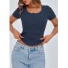 imagePRETTYGARDEN Womens 2026 Summer Short Sleeve Tops Ribbed Henley Button Slim Fit Basic Casual T Shirts Blouse Fashion ClothingDark Blue