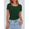 imagePRETTYGARDEN Womens 2026 Summer Short Sleeve Tops Ribbed Henley Button Slim Fit Basic Casual T Shirts Blouse Fashion ClothingDark Green