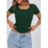 imagePRETTYGARDEN Womens 2026 Summer Short Sleeve Tops Ribbed Henley Button Slim Fit Basic Casual T Shirts Blouse Fashion ClothingDark Green