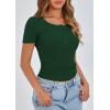 imagePRETTYGARDEN Womens 2026 Summer Short Sleeve Tops Ribbed Henley Button Slim Fit Basic Casual T Shirts Blouse Fashion ClothingDark Green