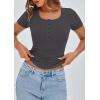 imagePRETTYGARDEN Womens 2026 Summer Short Sleeve Tops Ribbed Henley Button Slim Fit Basic Casual T Shirts Blouse Fashion ClothingDark Grey