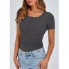 imagePRETTYGARDEN Womens 2026 Summer Short Sleeve Tops Ribbed Henley Button Slim Fit Basic Casual T Shirts Blouse Fashion ClothingDark Grey