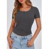 imagePRETTYGARDEN Womens 2026 Summer Short Sleeve Tops Ribbed Henley Button Slim Fit Basic Casual T Shirts Blouse Fashion ClothingDark Grey